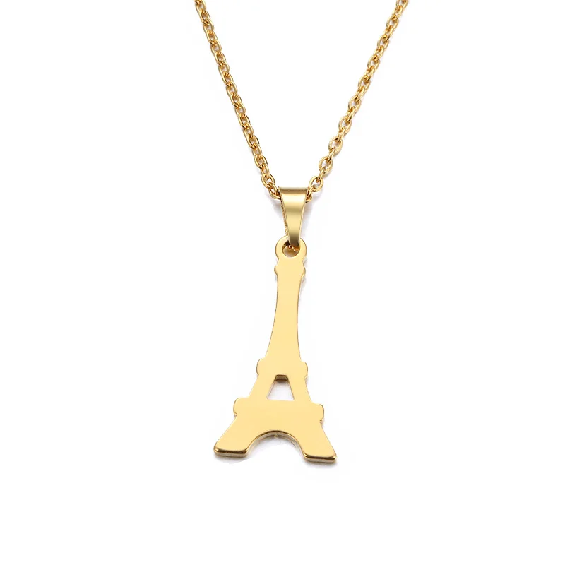 

2021 Fashion Stainless Steel Gold Eiffel Tower Necklace For Women Man Lover's Paris Tower Pendant Necklace Engagement Jewelry