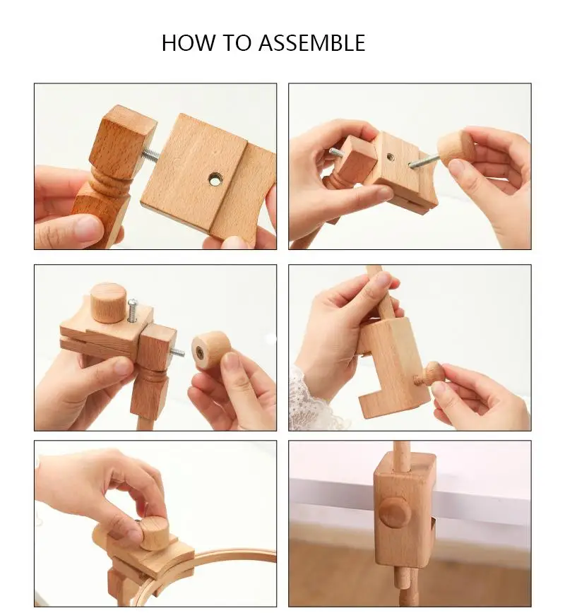 Aro de bordado de madera, soporte de escritorio ajustable, marcos de estante de puntada, anillos de 360 grados para bricolaje, accesorios de costura, herramientas para el hogar-4