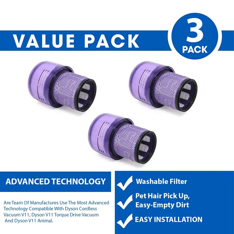 

3Pack Vacuum Filter Compatible for Dyson Cordless Vacuum V11, Dyson V11 and Dyson V11 Animal