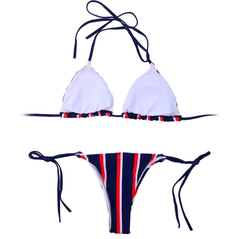 

Bikini 2021 Swimsuit Women's Sexy Triangle Stripe Lace Print Bikini