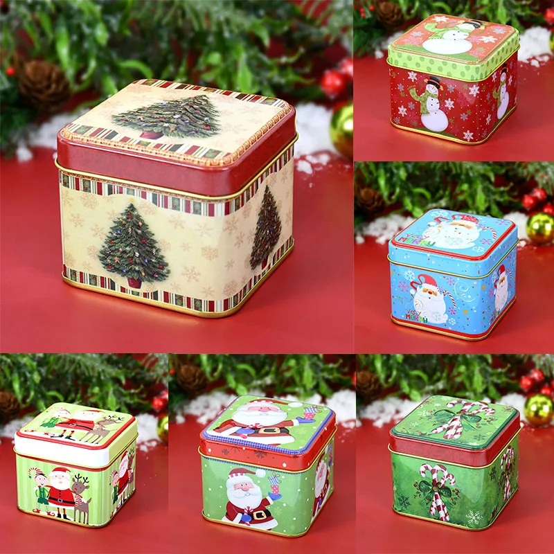 

Cartoon Snowman Santa Claus Gift Box Iron Storage Jars Square Tin Can Merry Christmas Cookies Candy Box for Xmas Party New Year