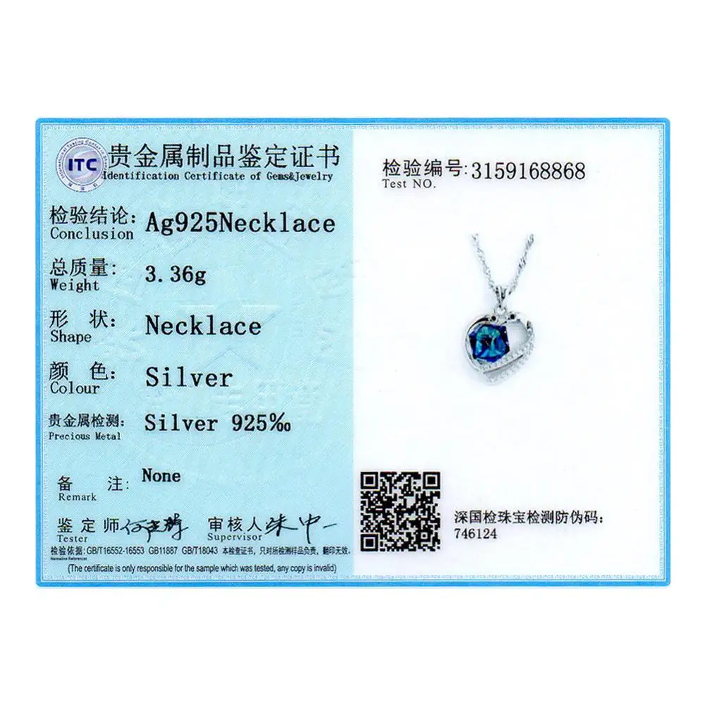 

Ocean Heart Shaped Pendant LEKANI Blue Crystals From Swarovski Necklace 925 Sterling Silver Classic Necklace Wedding Jewelry