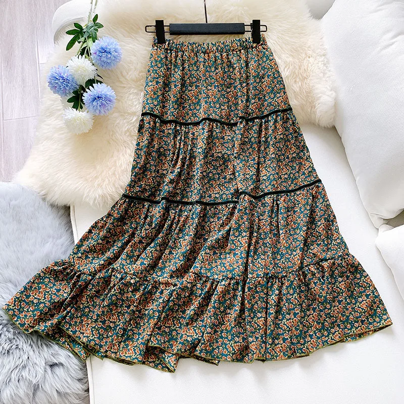 Meyooe Женская юбка миди высокая талия цветочный принт плиссированная гофрированная повседневная для женщин