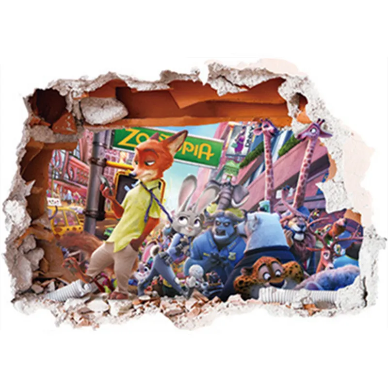 Милые аниме животные 3d сломанные стены виниловые настенные наклейки детская