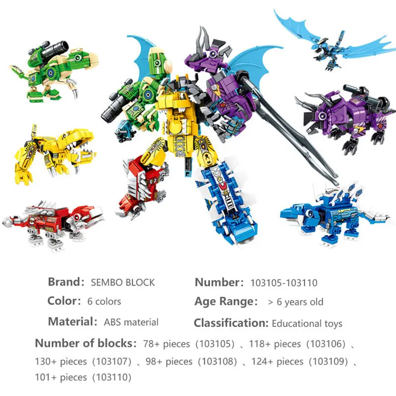 

SEMBO 6in1 Jurassic World Dinosaur Robot 3D Model Building Blocks Kit DIY Mini Diamond Bricks Toys for Kids Children Gifts