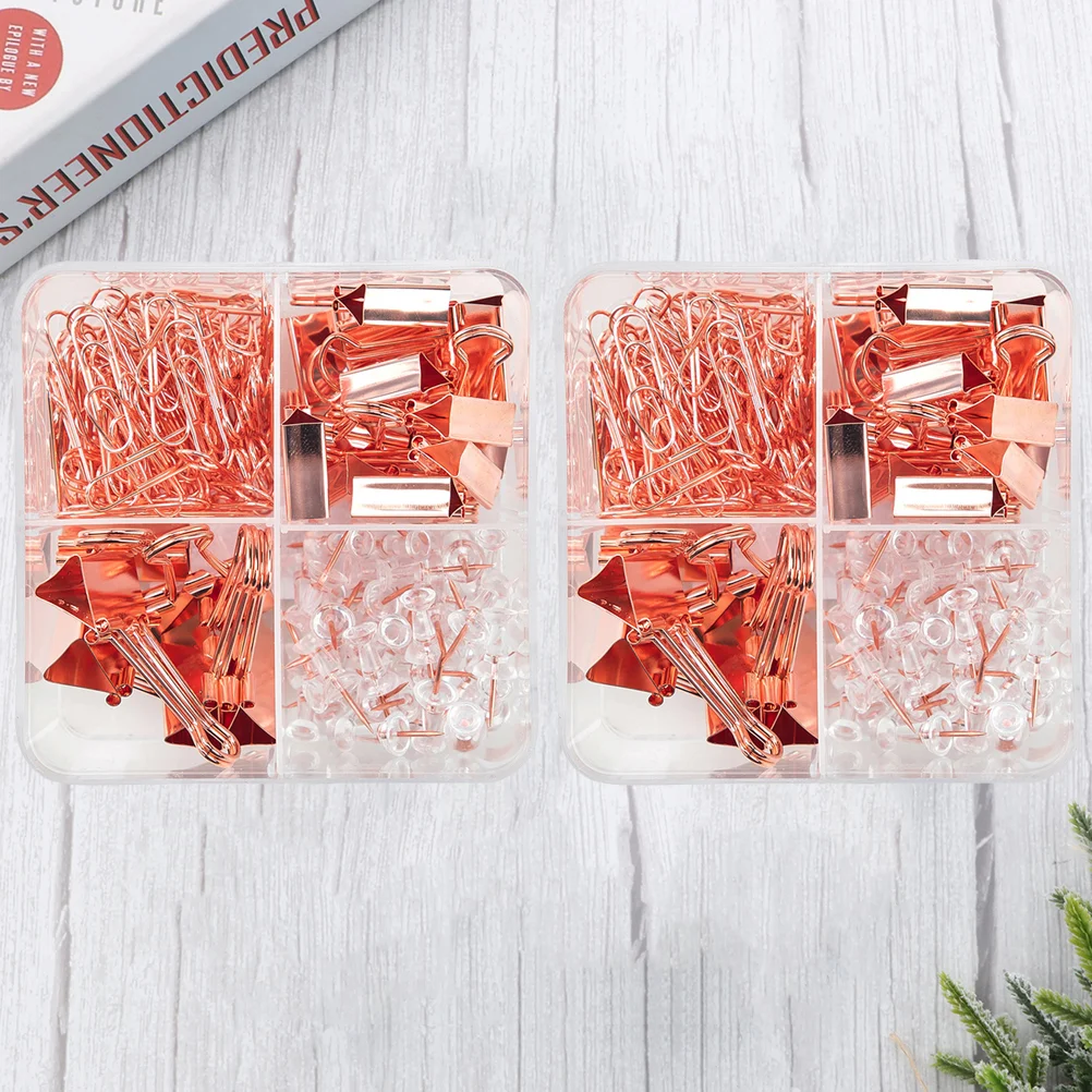 

2 Sets Practical Paper Clip Kit Push Pin Ticket Folder Set Household Office Supplies for Office School Home Use (Assorted Color)