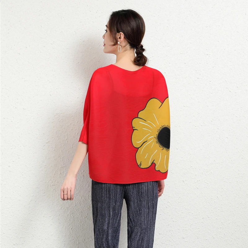 

CHICEVER Casual Print T Shirt For Women O Neck Batwing Half Sleeve Loose Minimalist T Shirts Female 2021 Clothing Fashion Summer