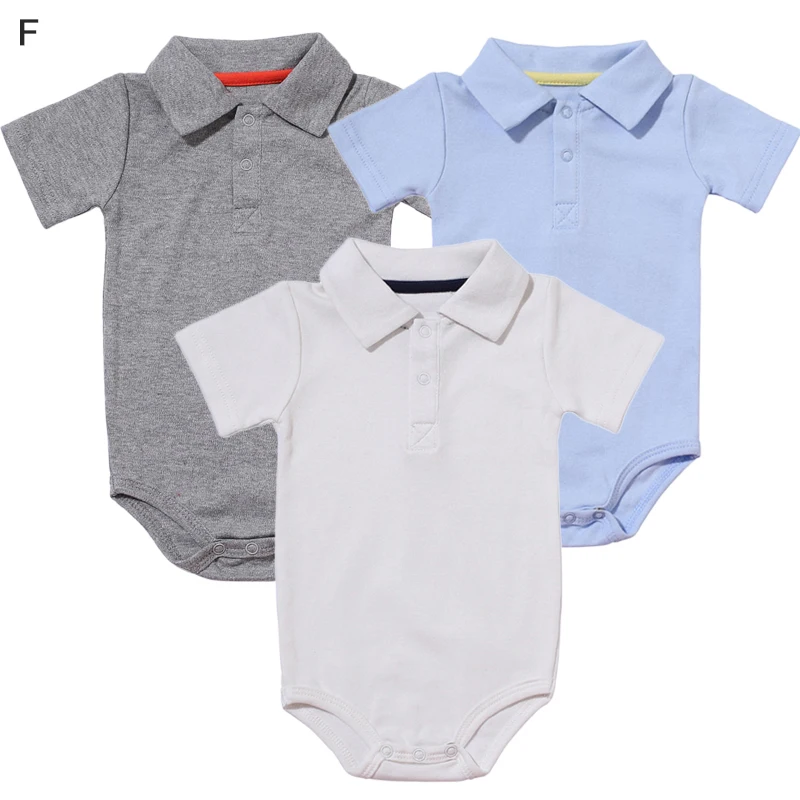 

Classic Baby Boys' 3-Pack Short Sleeve Bodysuit Unisex Bebe Organic Cotton Turn-down Collar Bodysuits Jumpsuit