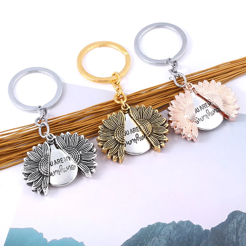 

Sunflower Keychain You Are My Sunshine Open Locket Letter KeyChain Men Car Women Bag Accessories Jewelry Dropshipping