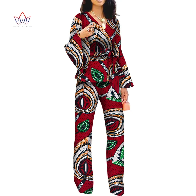 Женский комплект из брюк и топа повседневный с поясом принтом в африканском