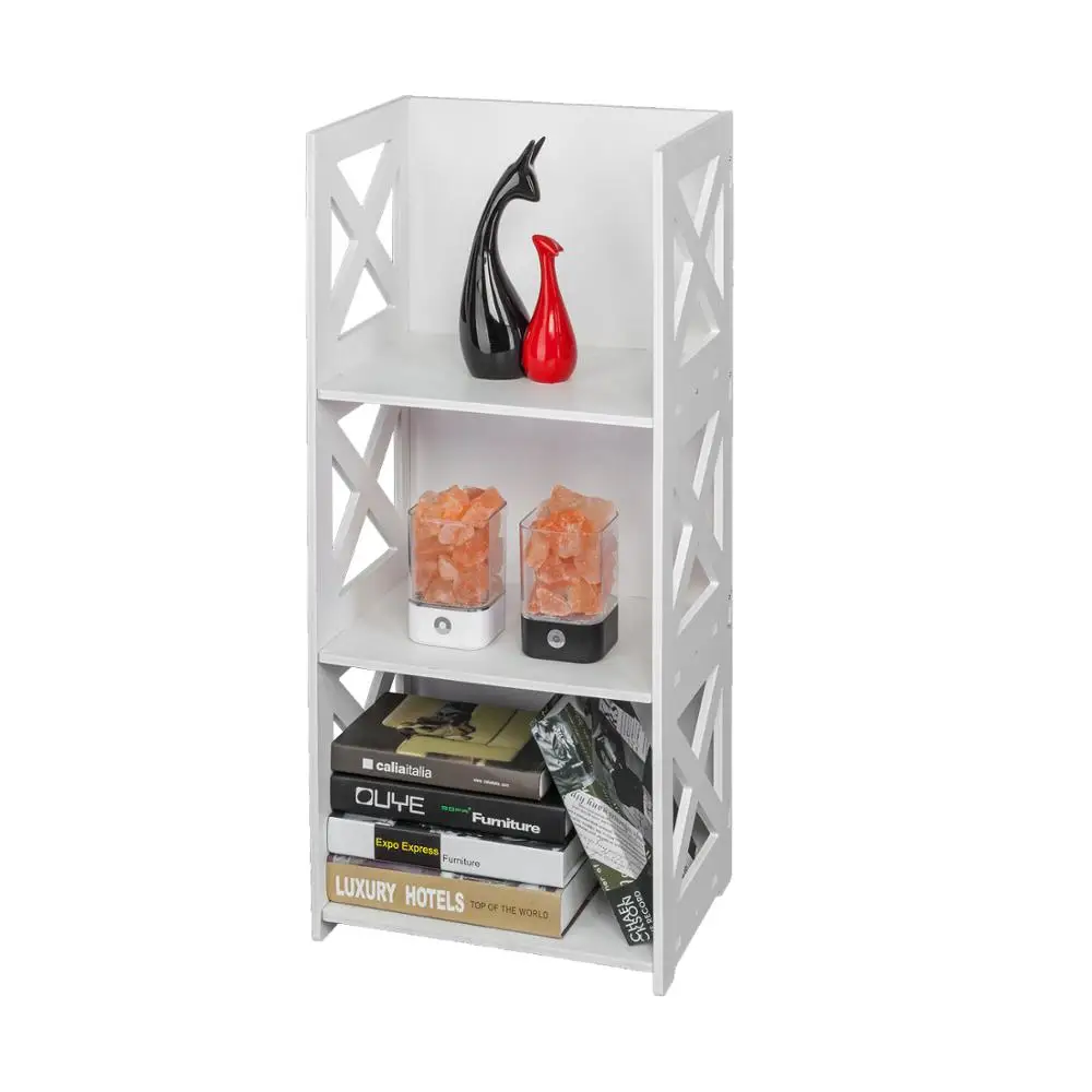 

Стеллаж с тремя полками, из белого дерева и пластика