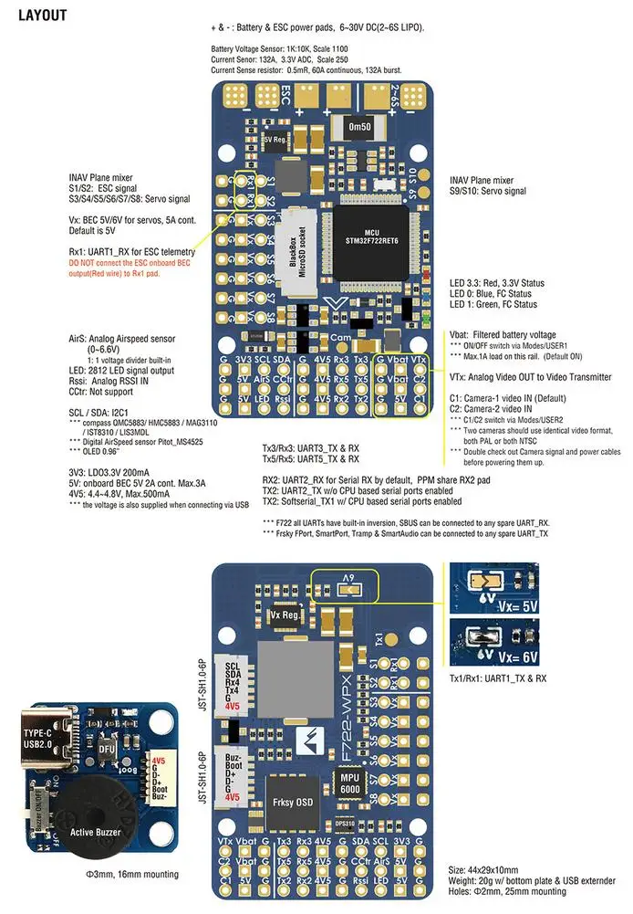 

Matek Systems F722-wpx Stm32f722ret6 Osd 2-6s Fc Rc