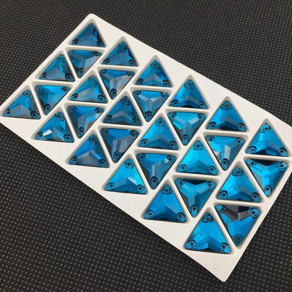 blue zircon Треугольные стразы с плоской задней частью и 3 отверстиями, стеклянные кристаллы, 12 м, 16 мм, 22 мм, стразы, бусины для свадебного платья, обувь, сумки, сделай сам, отделка - Цвет: blue zircon
