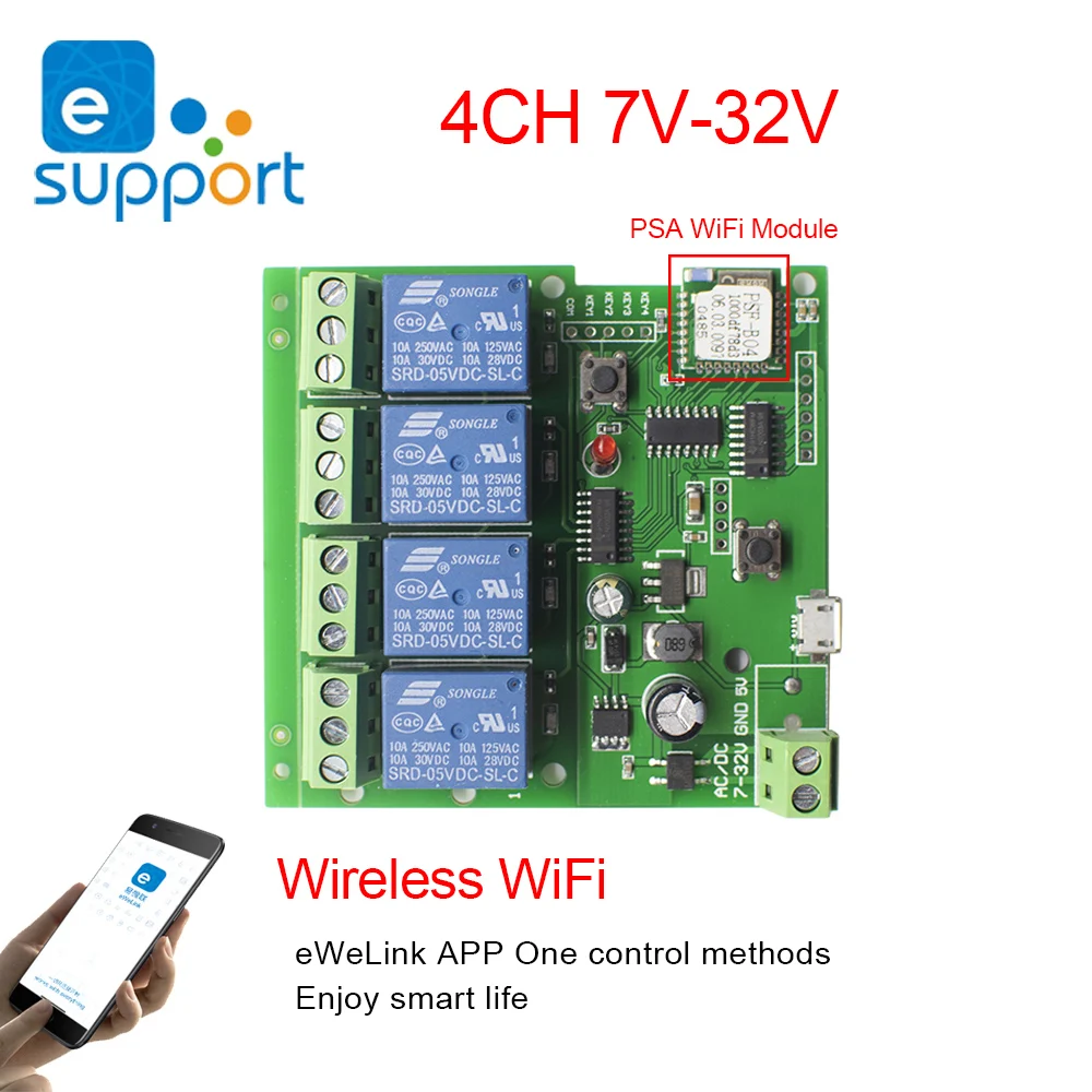 

4CH eWelink Zigbee Smart Light Switch Module DC 5/12/32V RF433 Receive 10A Relays Work with Alexa Google Assistant Smart Life