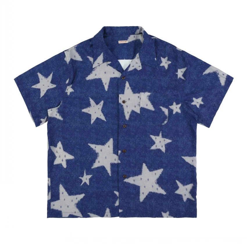

Мужская и женская гавайская рубашка лучшего качества с винтажным рисунком звезд, модные повседневные футболки, голубая капитальная рубашк...
