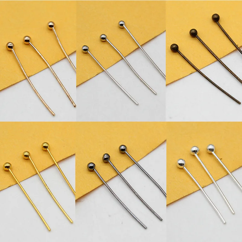 

100p 16mm 20mm 25mm 30mm Silver Gold plated bronze Copper Ball Head Pins Needles For Beads Earring Jewelry Findings ballpins