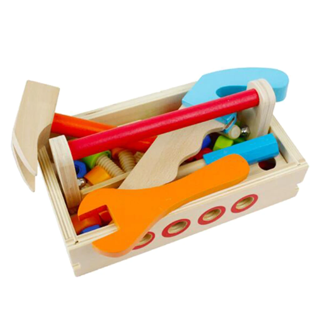 

Solid Wood Workbench & Toolbox with Tools Playset, Preschool Kids Pretend Play, Sturdy Wooden Construction, 17inch H x 12inch L