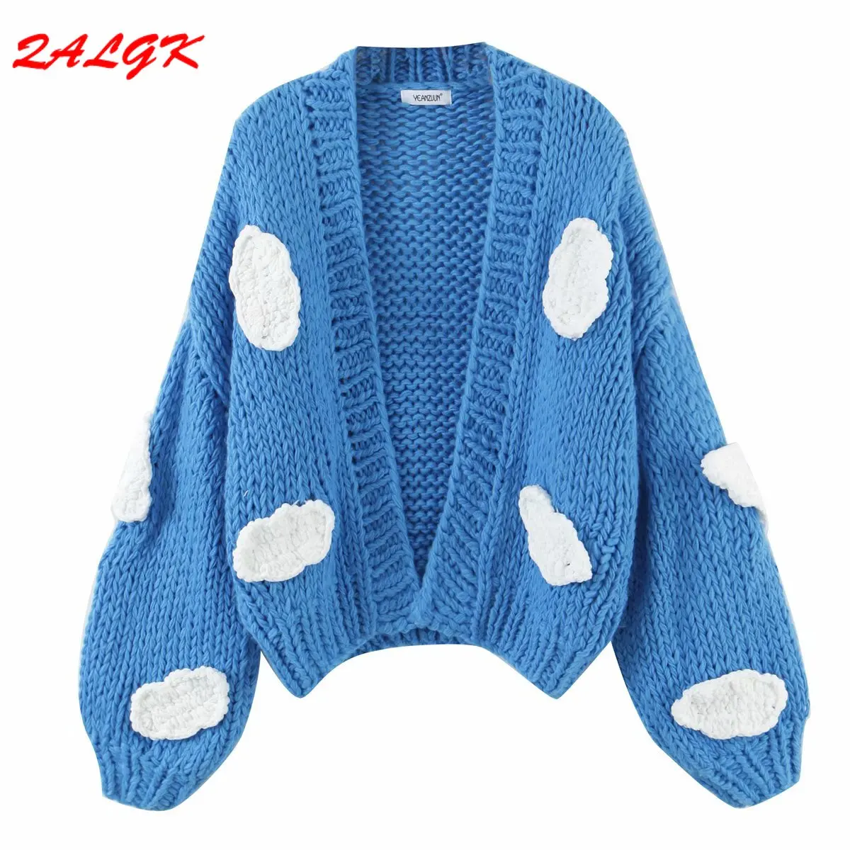 

Women Sweater Knitwear Autumn 2021 New Crochet Embroidery White Cloud Age-reducing Bat Sleeve Cardigan Jacket Elegant Clothes