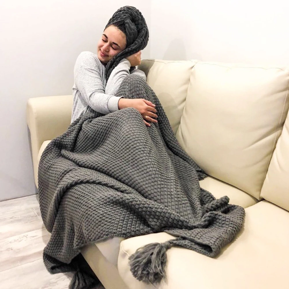 Одеяло с кисточками однотонное бежево серое кофейное 130x170 см|Одеяла| |