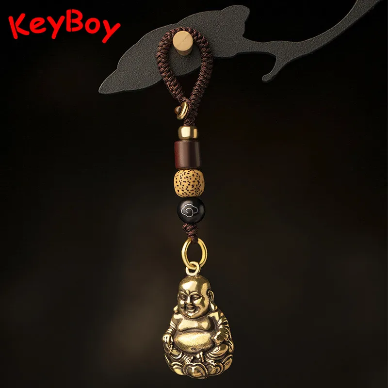Чистая медная Майтрея статуя Будды Брелки Кулон Ретро твердое латунное кольцо