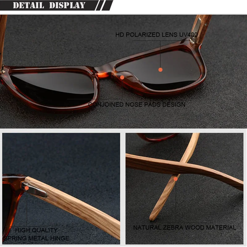 

100% Natural Bamboo Wooden Sunglasses Handmade Polarized Fashionable Tortoiseshell Sun Glasses For Men Women