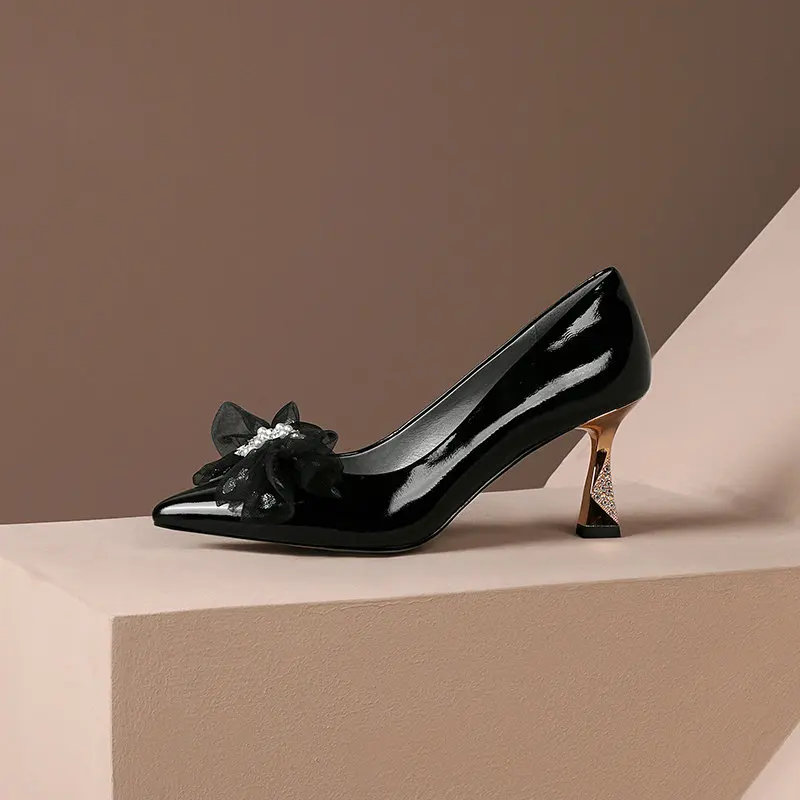 

Crystal Glitters Flowers Women Pumps Cow Leather Slip On High Heeled Prom Shoes Spring Summer Shoes Woman size 41 42 43