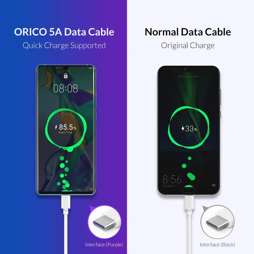 USB Type C кабель ORICO 5A для быстрой зарядки Huawei P30 Mate 20 Pro Xiaomi Mi 9 HTC Macbook LG G5 мобильный