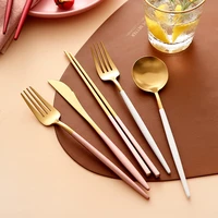 rose gold luxury cutlery set metal knife and fork set portable stainless steel eco friendly couverts kitchen accessories bk50dc