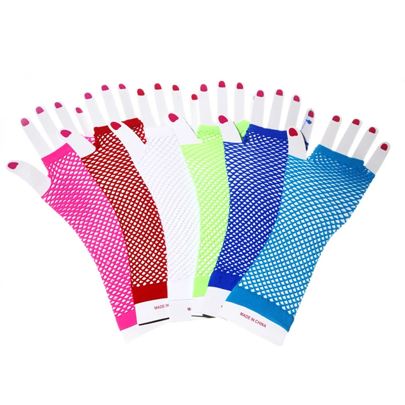 Перчатки женские сетчатые ажурные в стиле панк готика без пальцев танцевальный