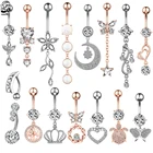 Кольцо для пупка с кристаллами, 1 шт., 14G, сердце, живот, висячий цветок, пупок, пикантное украшение для пупка, милое кольцо для живота Oreja