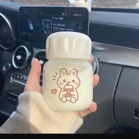 mini glass water bottle korean cartoon pattern cup cute rabbit mugs portable leakproof cups gift for girls student coffee mug