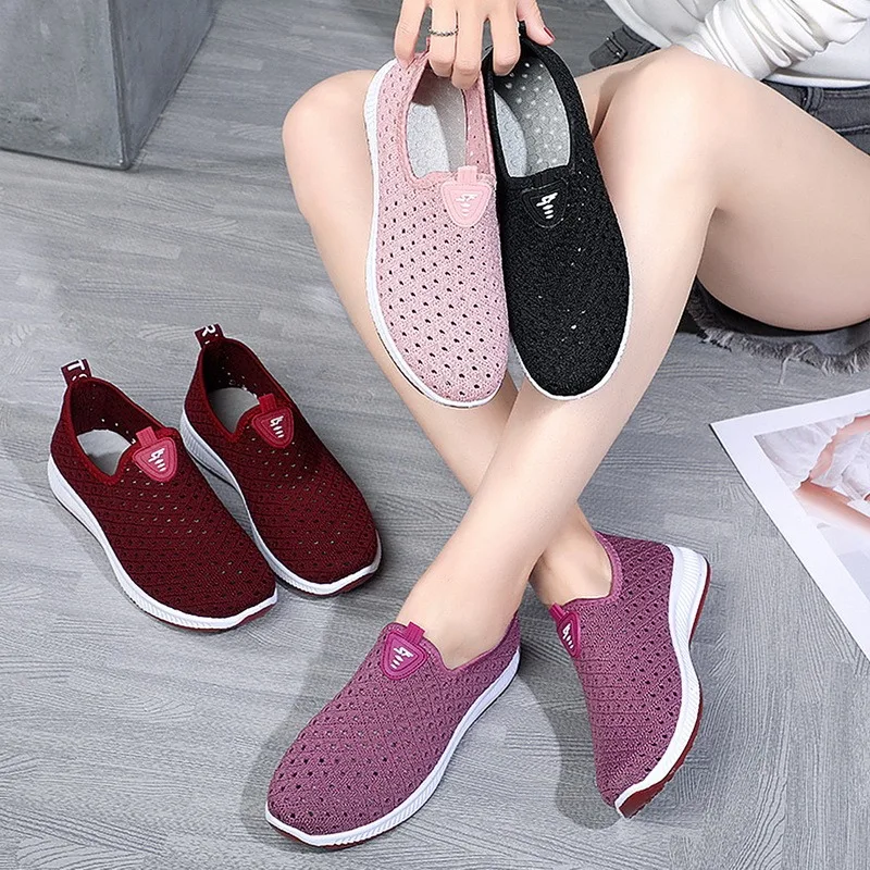

Summer Autumn Women's Breathable Mesh Sneakers Hollow Out Sports Flat Shoes Leisure Soft Running Walking Vulcanized Shoes 35-41