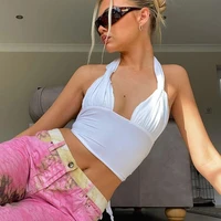 crop tops women summer new product female clothing slim sexy v neck backless lace up halterneck vest streetwear tank tops