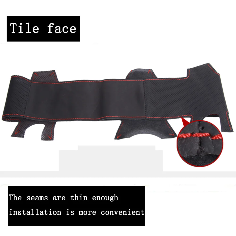 KUNBABY черный чехол рулевого колеса автомобиля из натуральной кожи красного цвета