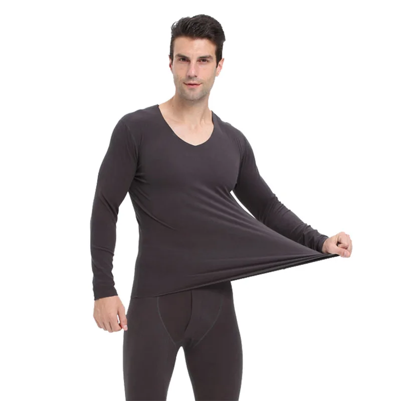 

2021 V-Neck Men's Thermal Underwear Set Fall Winter Thin Super Elastic Long Johns Plus Size Mens Classic Seamless Underwear Skin
