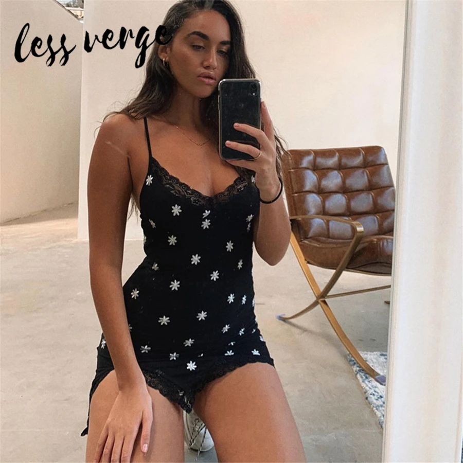 Женское мини платье Lessverge кружевное лоскутное шифоновое шелковое сексуальное