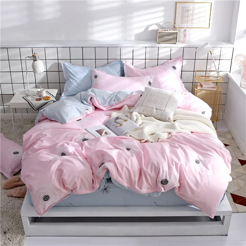 3/4 шт. синий цветок свежий постельных принадлежностей королева король AB сбоку из