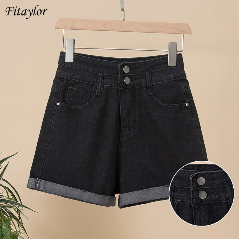 

Fitaylor Summer Women High Waist Button Wide Leg Retro Blue Denim Shorts Casual Female Streetwear Female Loose Lady Jeans Shorts