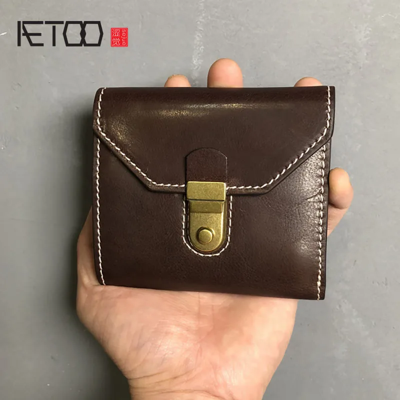 Женский кошелек AETOO с замком кожаный короткий ручной работы повседневный мужской