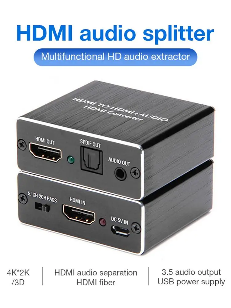 

3.5mm AUX 2CH/5.1CH For Soundbar Amplifier Headphone HD Audio Extractor Converter Audio Splitter Decoder