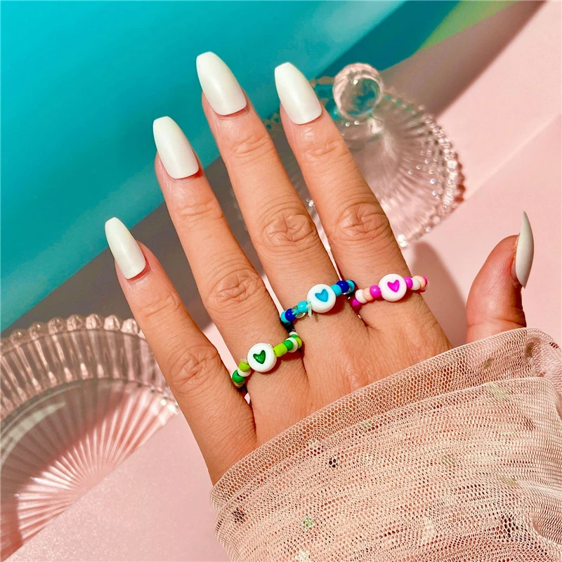 

Vintage Love Heart Soft Pottery Rice Bead Ring 2021 Jewelry