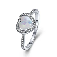 925 silver jewelry ring with created opal zircon gemstone heart shape finger rings accessories for women wedding promise party