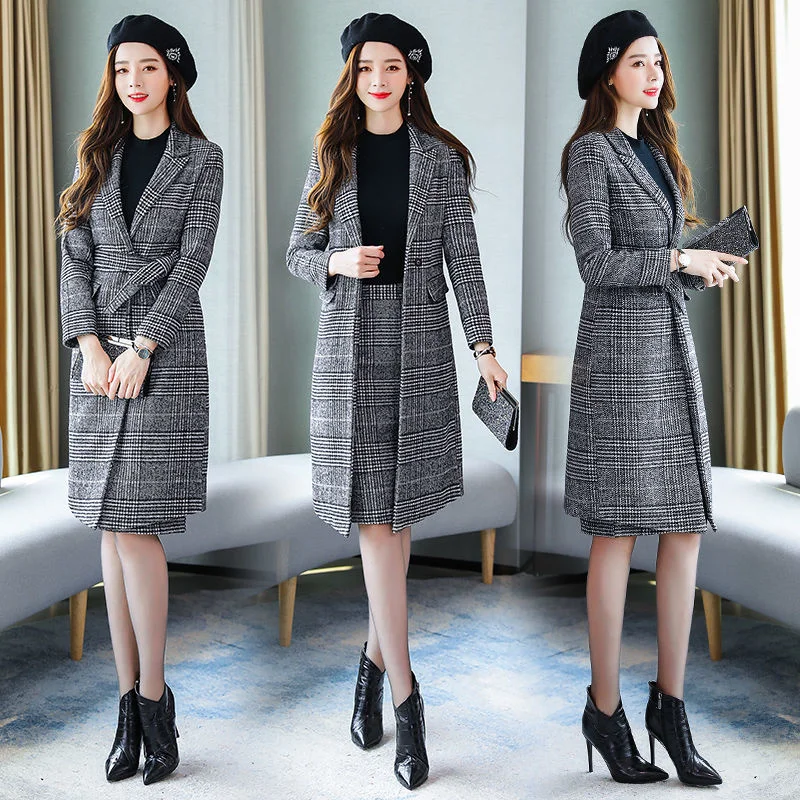 Two-piece Set Woolen Suit Women's 2022 Autumn Winter New Korean Style Loose Temperament Long Coat Hip-wrapped Skirt Suit