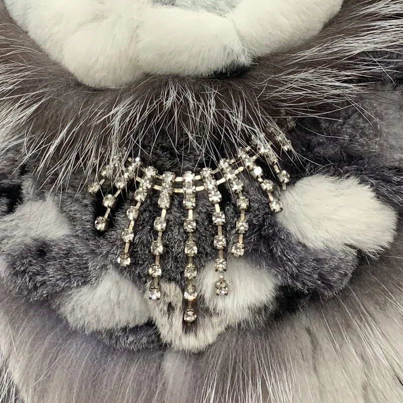 

New winter warm hats for women floral stylish beanies natural rabbit fox fluffy snow fur hats hand knitted sewn russian hat