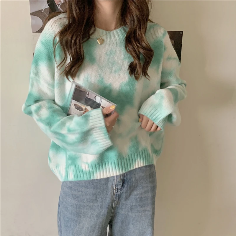 

Женские свитера и пуловеры TIGENA, Свободный вязаный джемпер с длинным рукавом и красивым принтом в Корейском стиле, женская одежда на осень и ...