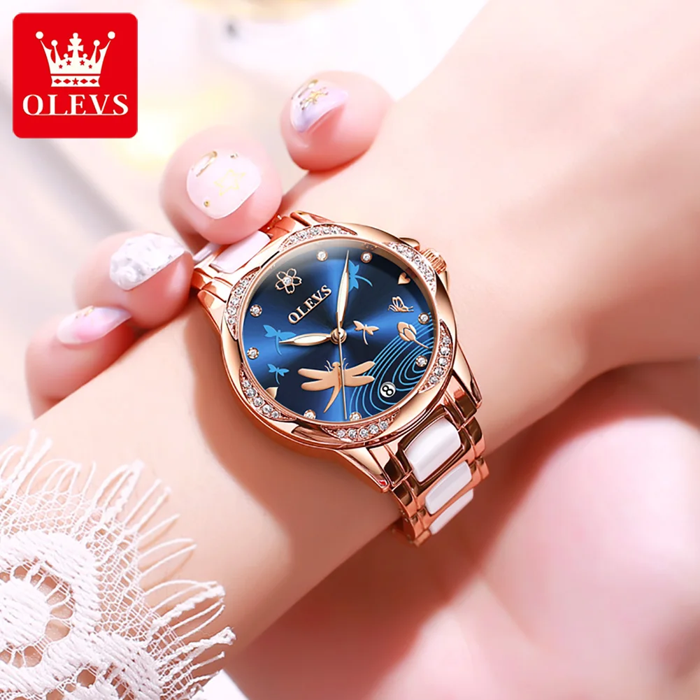 New OLEVS Watch Fashion Ceramic Dress Automatic Mechanical Diamond Simple Butterfly Women Waterproof Luminous Ladies Wristwatch enlarge