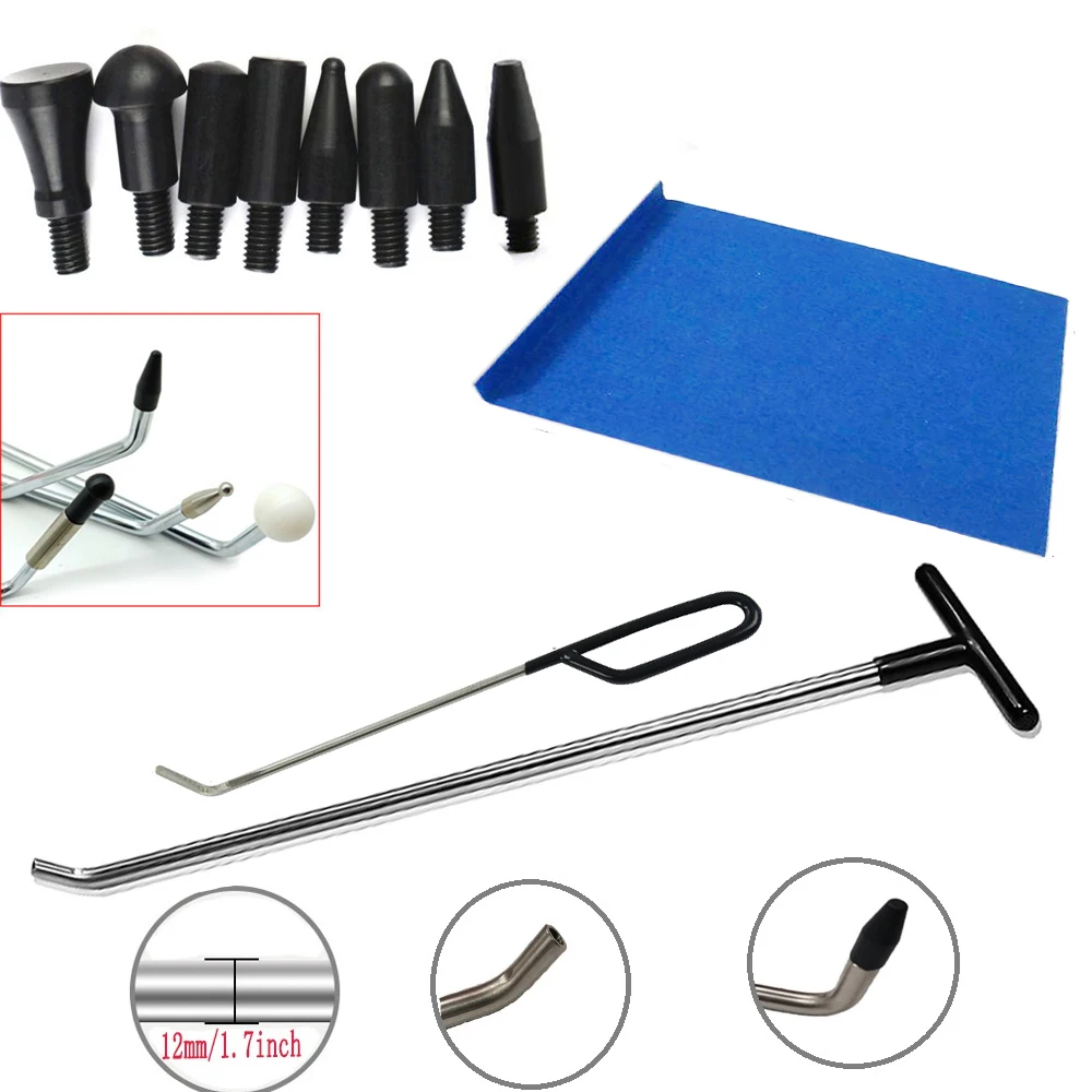 

Dent Tools Single Piece Puller Rod Hook Repair Car Dent & Hail Damage Tool Set With 8 Heads Household Hand Tool R3