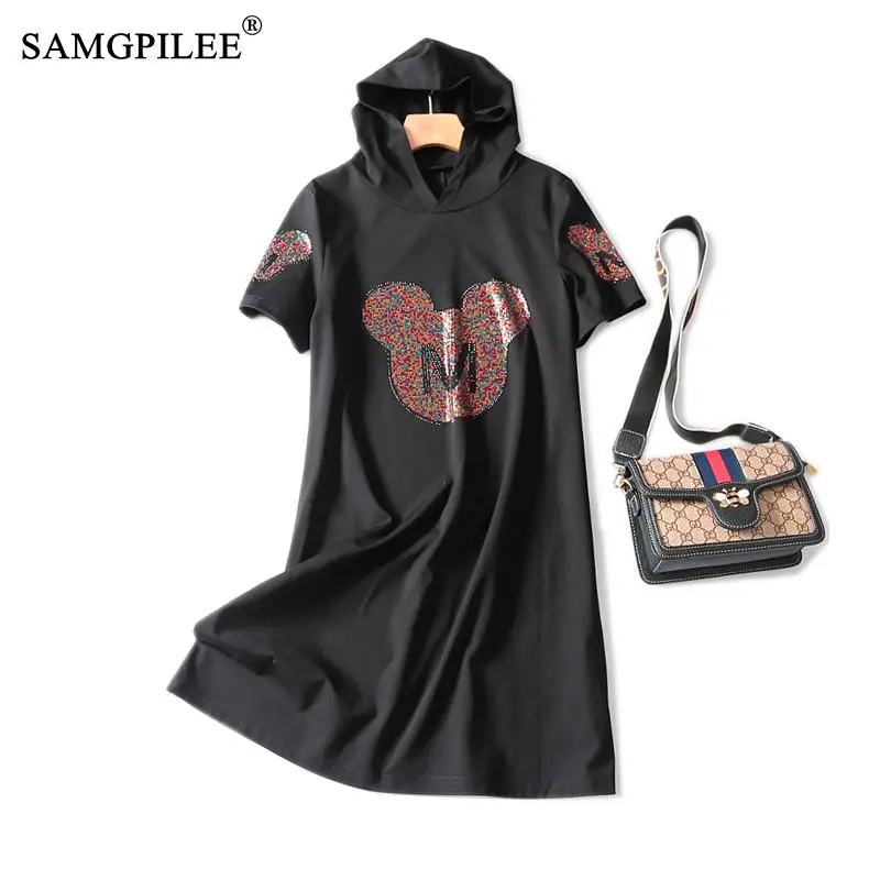 

Womens Dresses New Arrival 2020 Casual A-line Solid Short Appliques Mini Dress Empire Hooded Plus Size Women Clothing Dress Girl