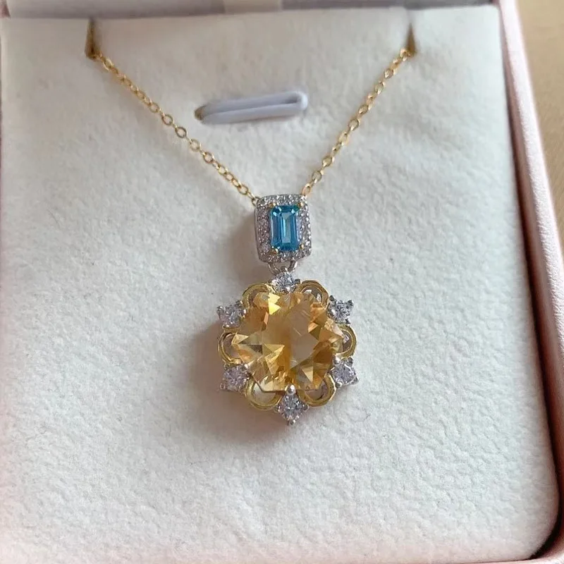 CSJ натуральный цитрин Снежинка Кулон Серебро 925 пробы драгоценный камень топаз