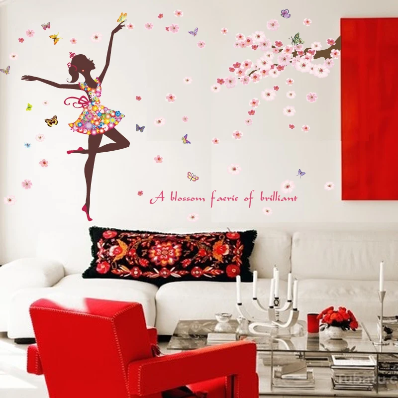 Цветок наклейки на стену Феи Бабочки для девочек спальни номера художественное